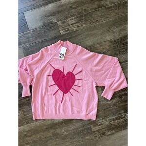 XOKR Kerri Rosenthal Sweater Large Pink Heart Mock Neck Cropped Boxy Oversized